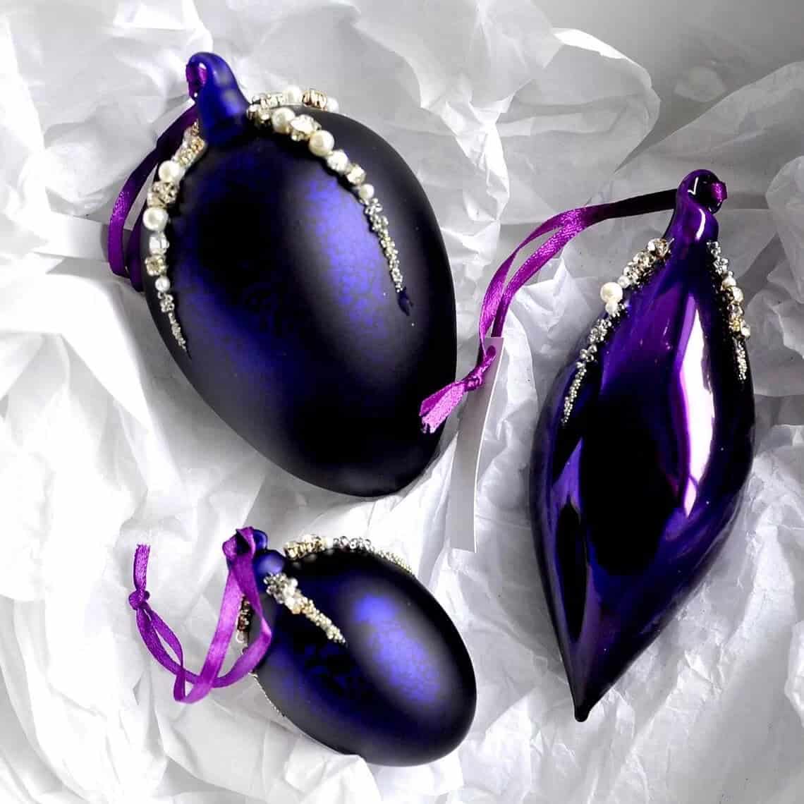 Aubergine Purple Hand Blown Glass Decorations