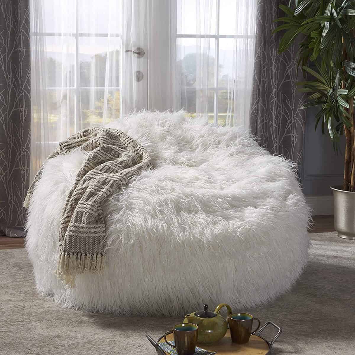 Lycus White Faux Fur Bean Bag Chair