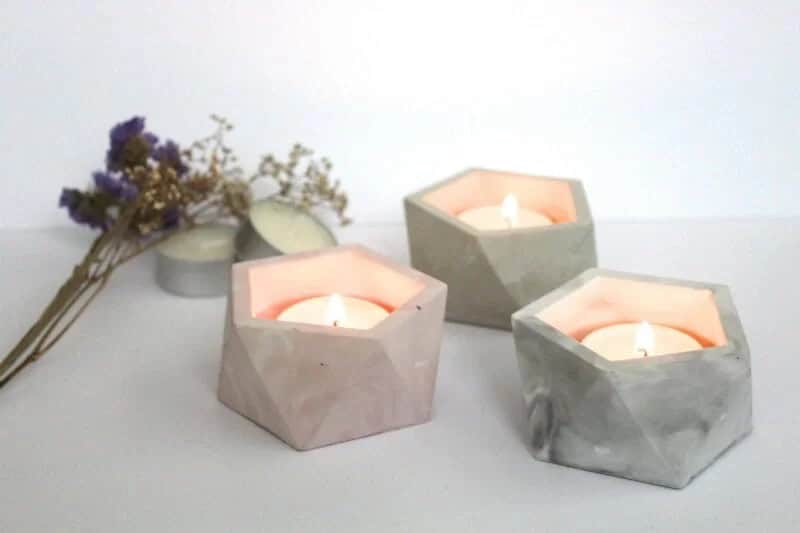 Faceted Concrete Marble Look Tea Light