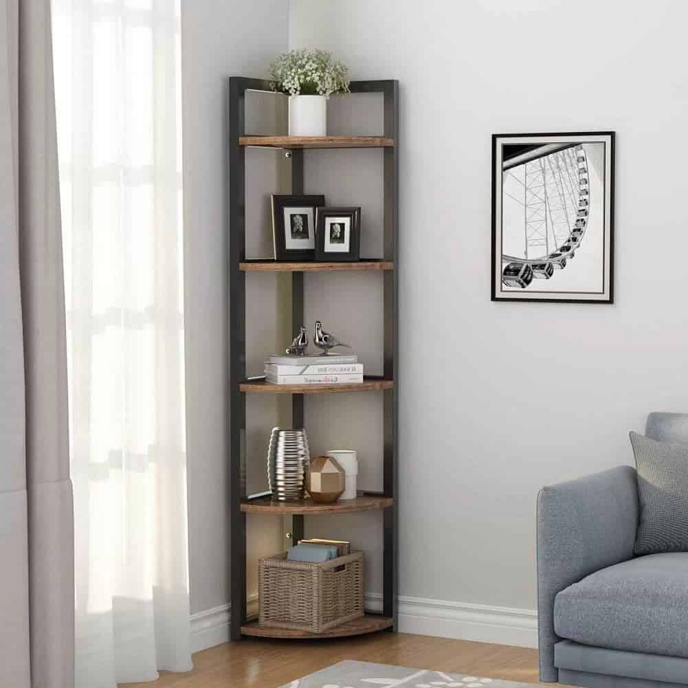 Rustic 5-Tier Wood and Metal Bookcase