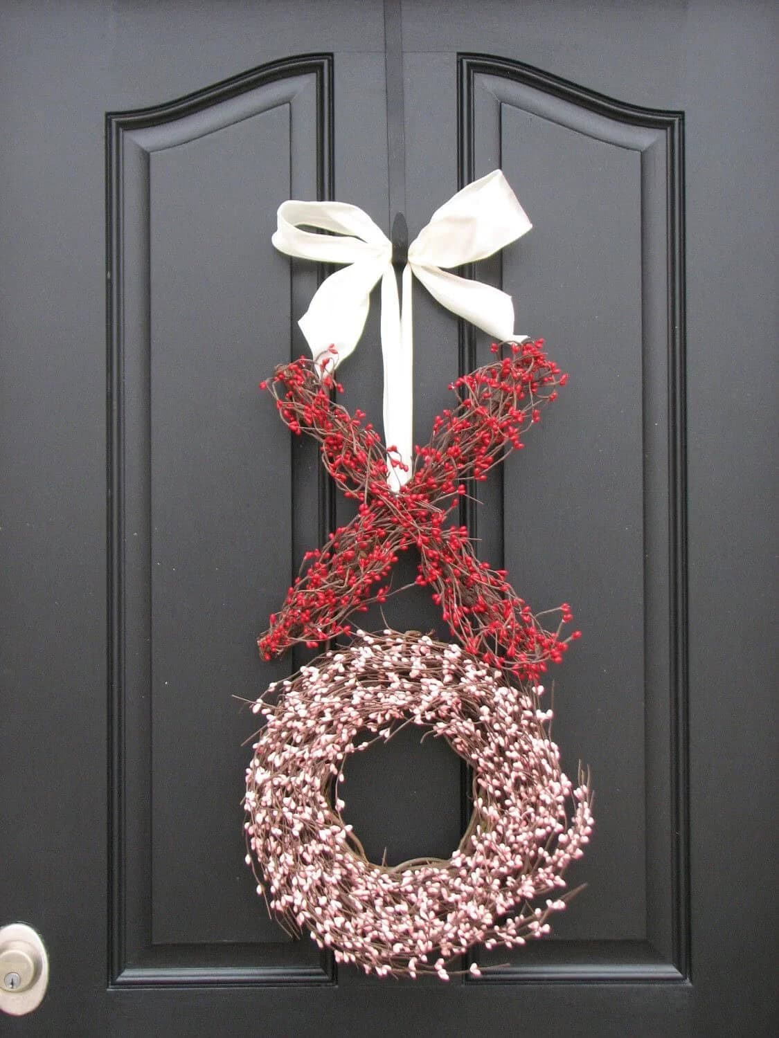 Simple Red and White Sprigs “XO” Wreath