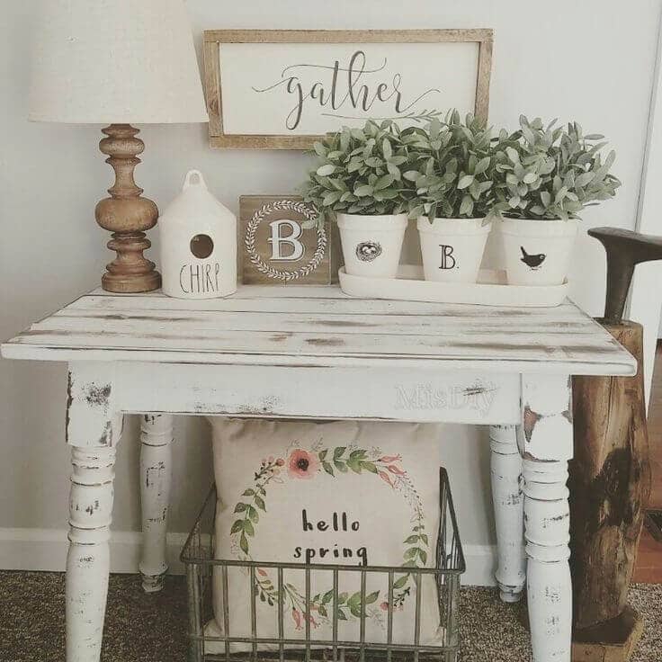 White Planter and White Flower Arrangement