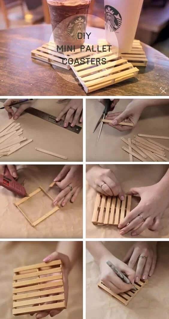 Popsicle Stick Pallet Coasters Craft