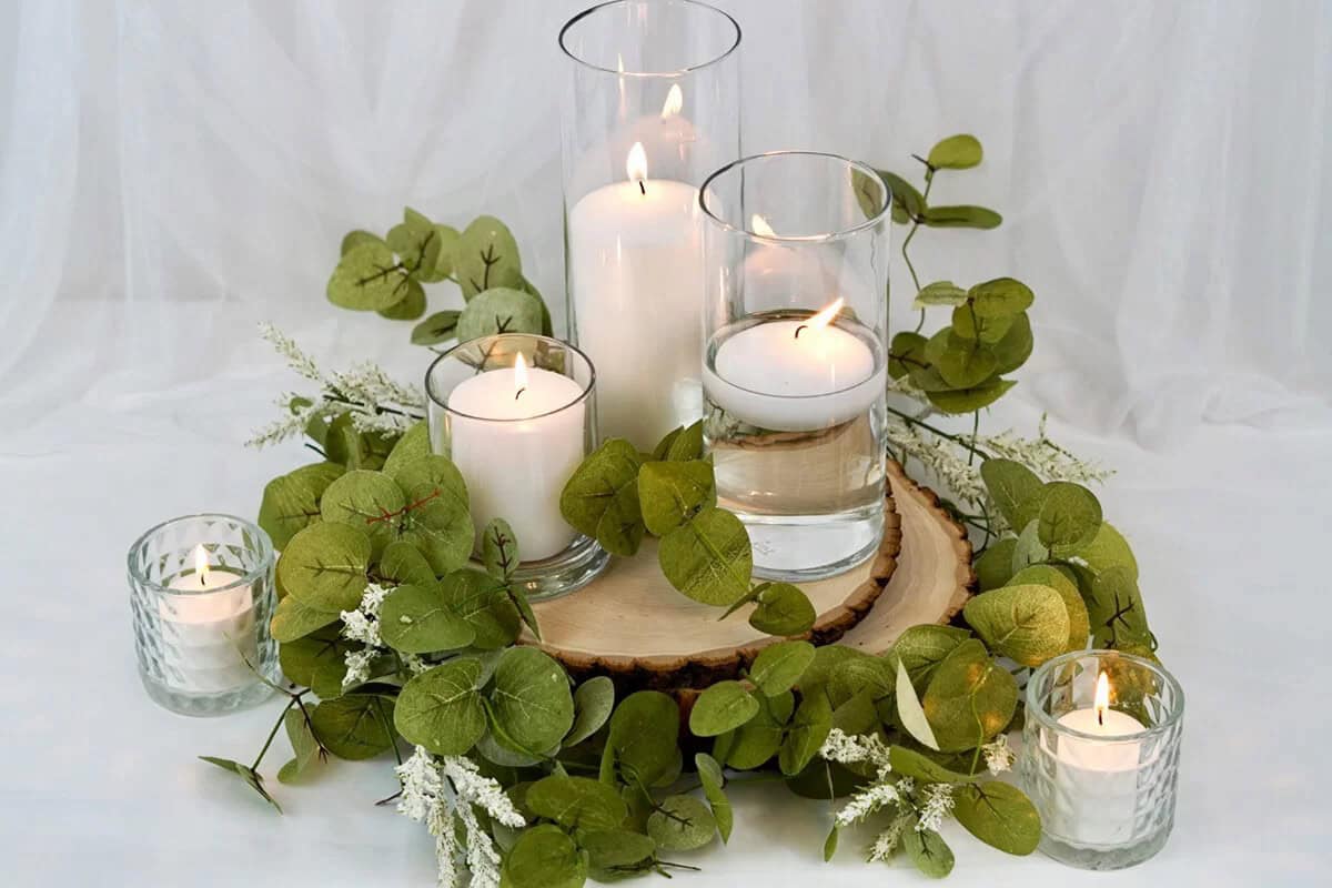 Candle and Wood Slice Centerpiece