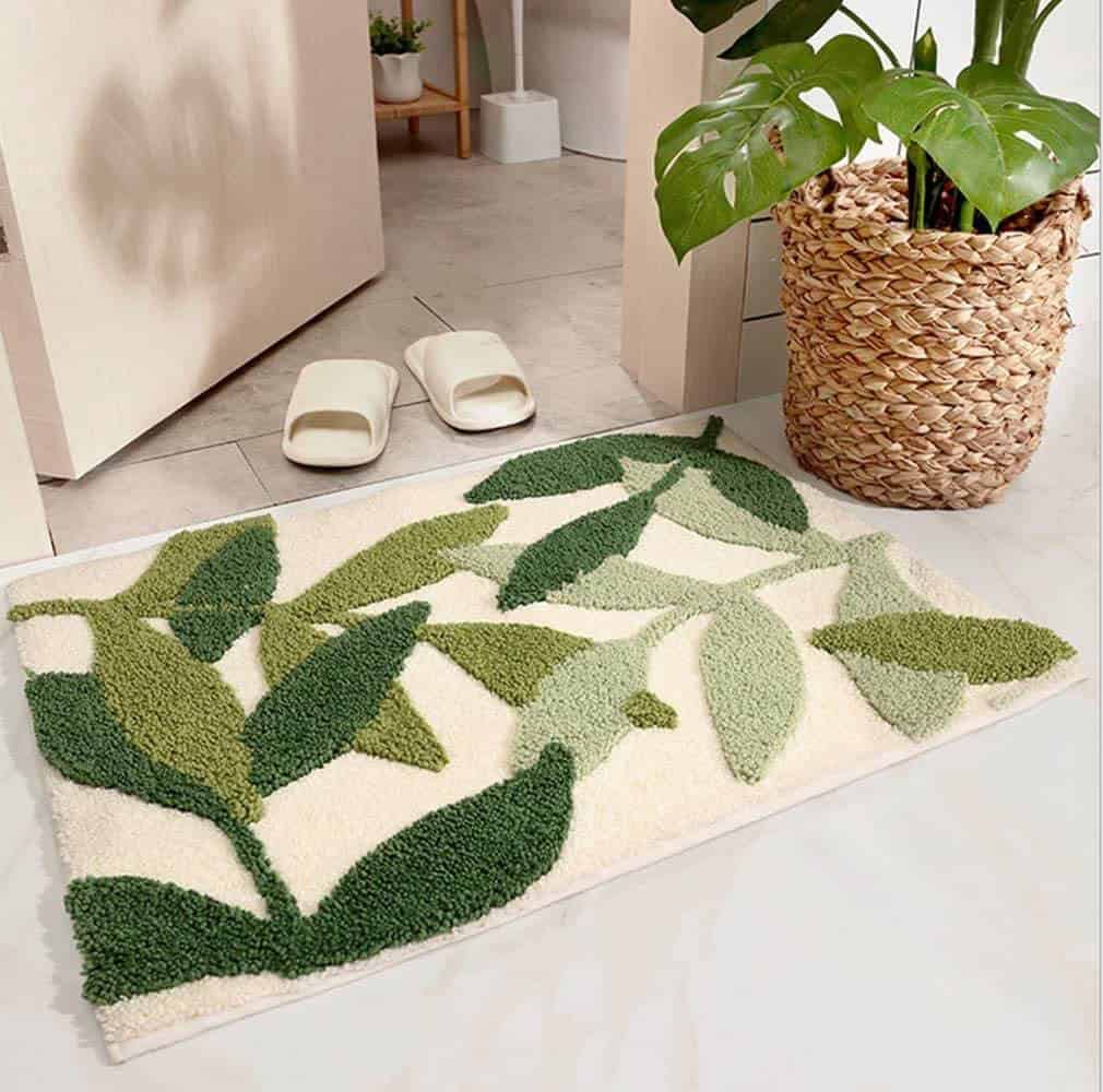 Gorgeous Green Plant Leaves Bath Mat