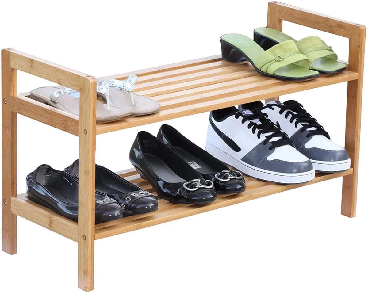 Natural Two-Tier Bamboo Shoe Rack