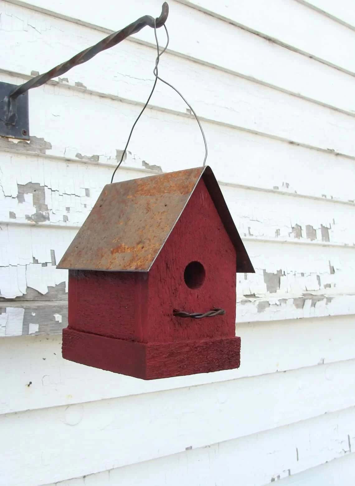 Rustic Red Barn Birdhouse with Metal Roof