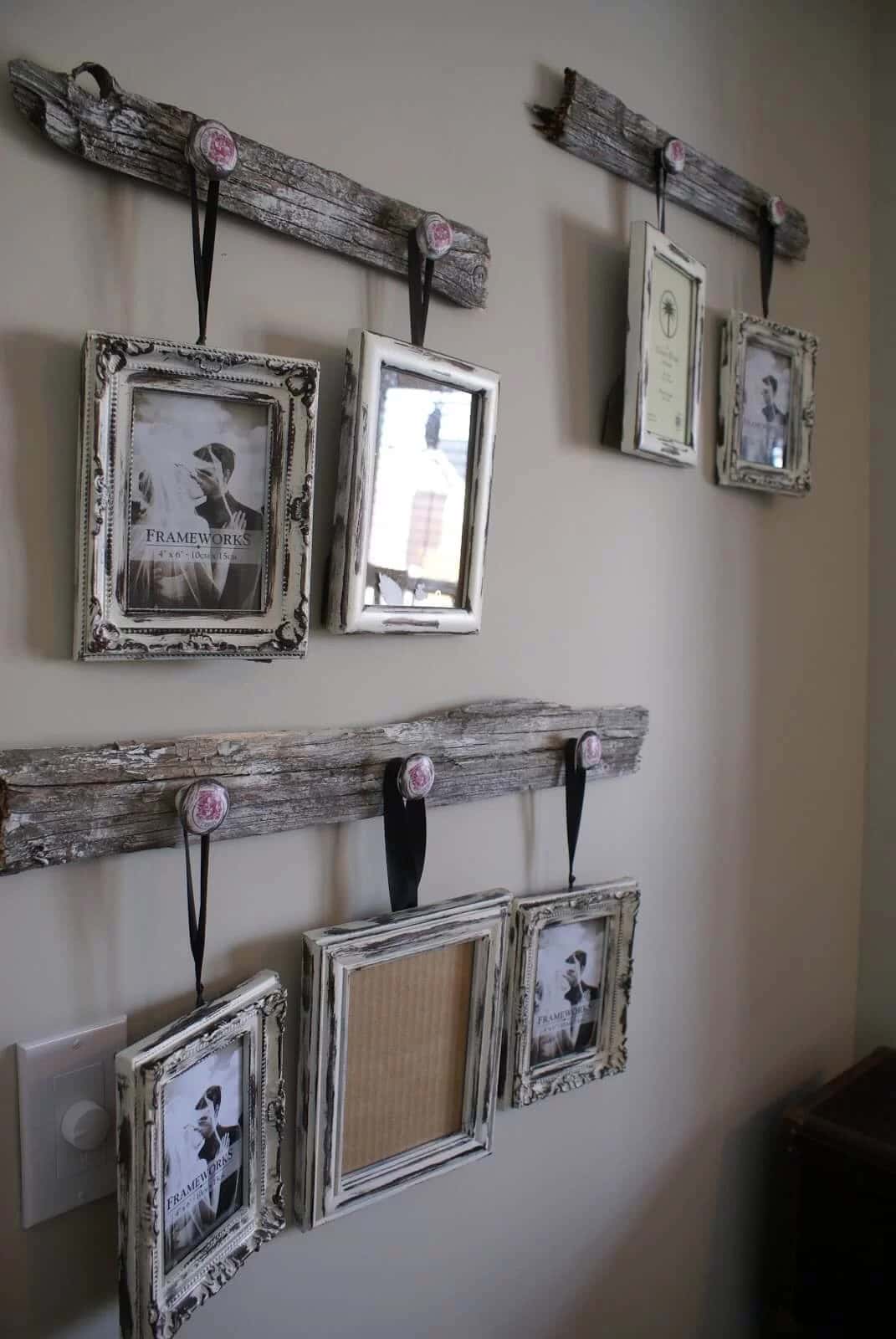 Distressed Frames Hanging from Reclaimed Wood