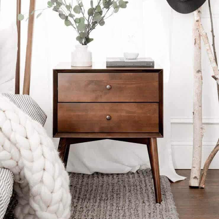 Mid-Century 2 Drawer Solid Wood Nightstand