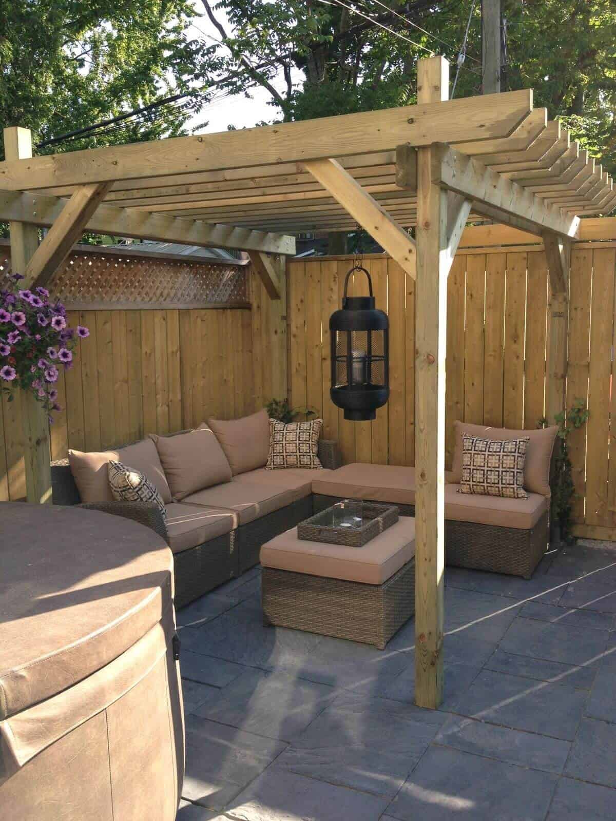 Corner Cabin Style Pergola With Lantern