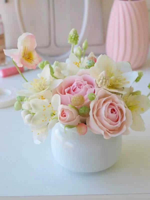 Porcelain Oval Vase with Flowers