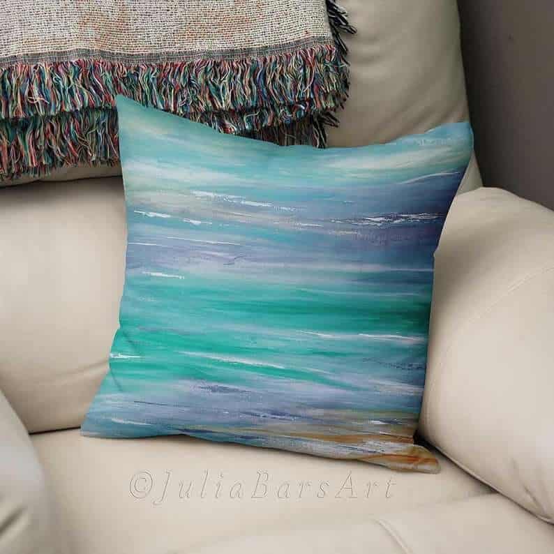 Ocean Blue Watercolor Sea Inspired Pillow