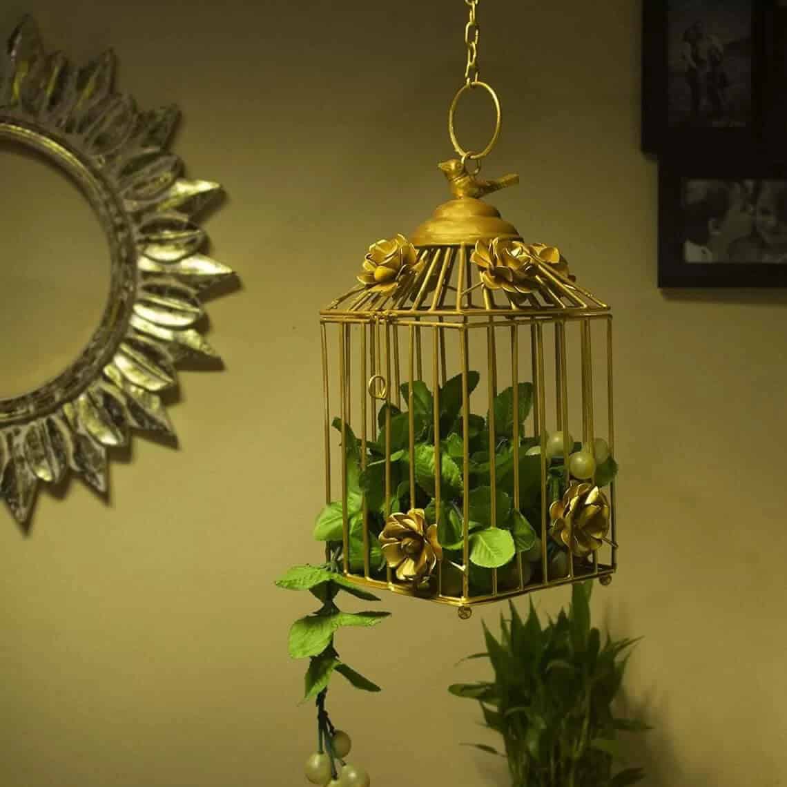 Indoor Golden Pendant Birdcage Plant Decoration