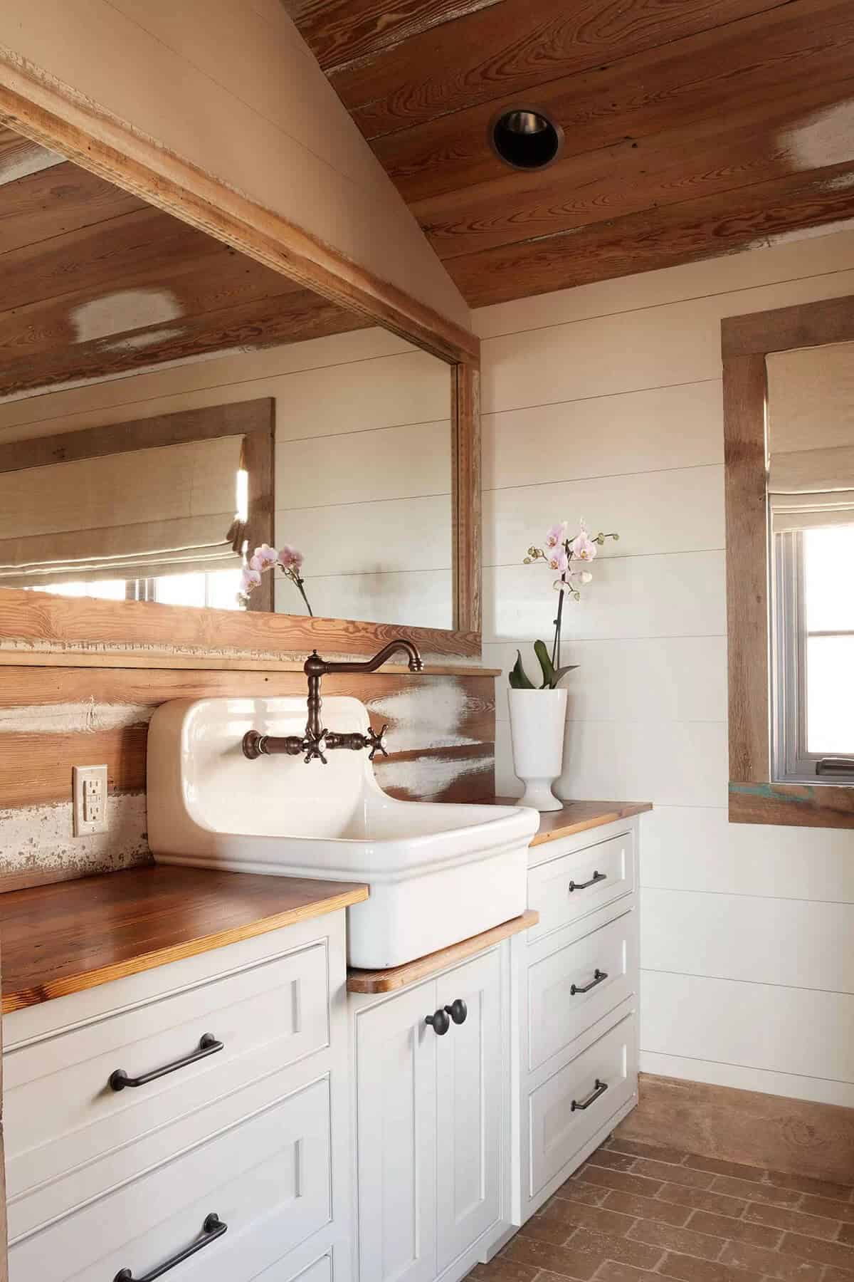 Rustic Wood Backsplash with Unique Sink Basin