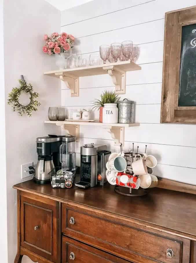 Corner Coffee Center with Storage Shelves