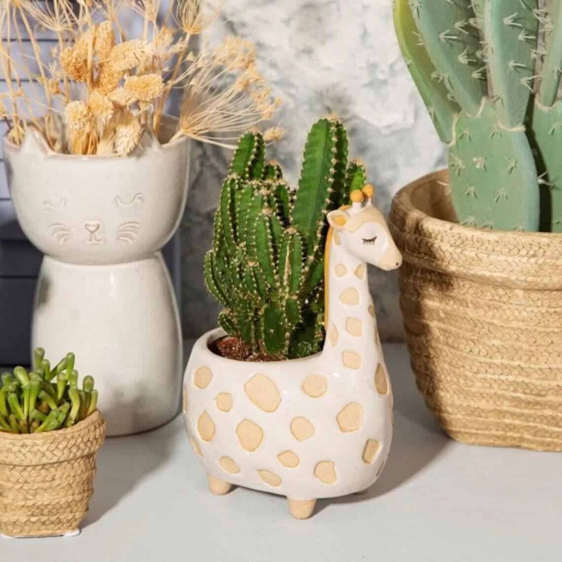 Sweetly Slumbering White-Glazed Giraffe Planter