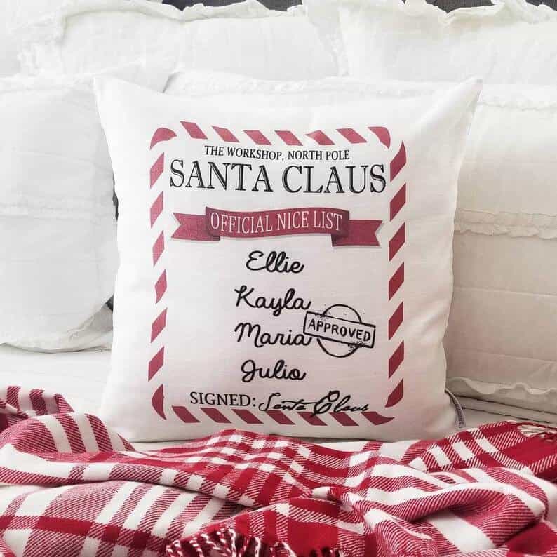 Personalized Santa’s Nice List Christmas Throw Pillow