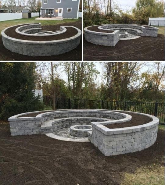 Crescent-Shaped Firepit Made from White Brick