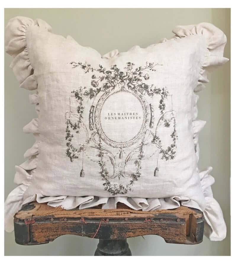 Old White Linen Ruffled Throw Pillow