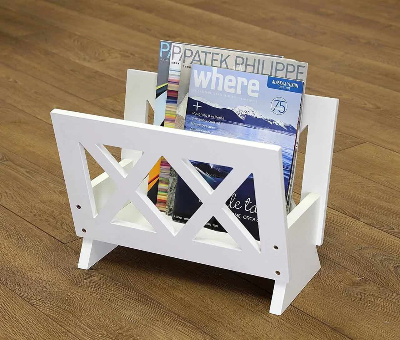 Contemporary White Wood Bathroom Magazine Rack