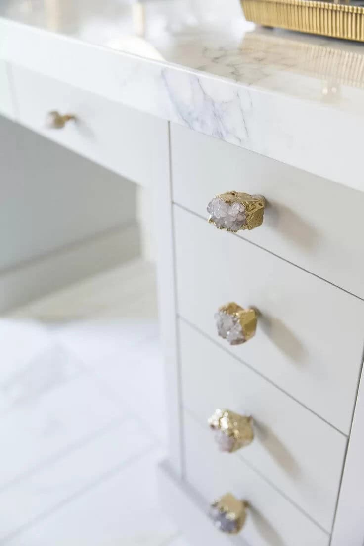 Desk Drawer Handles in Gold-encased White Stones