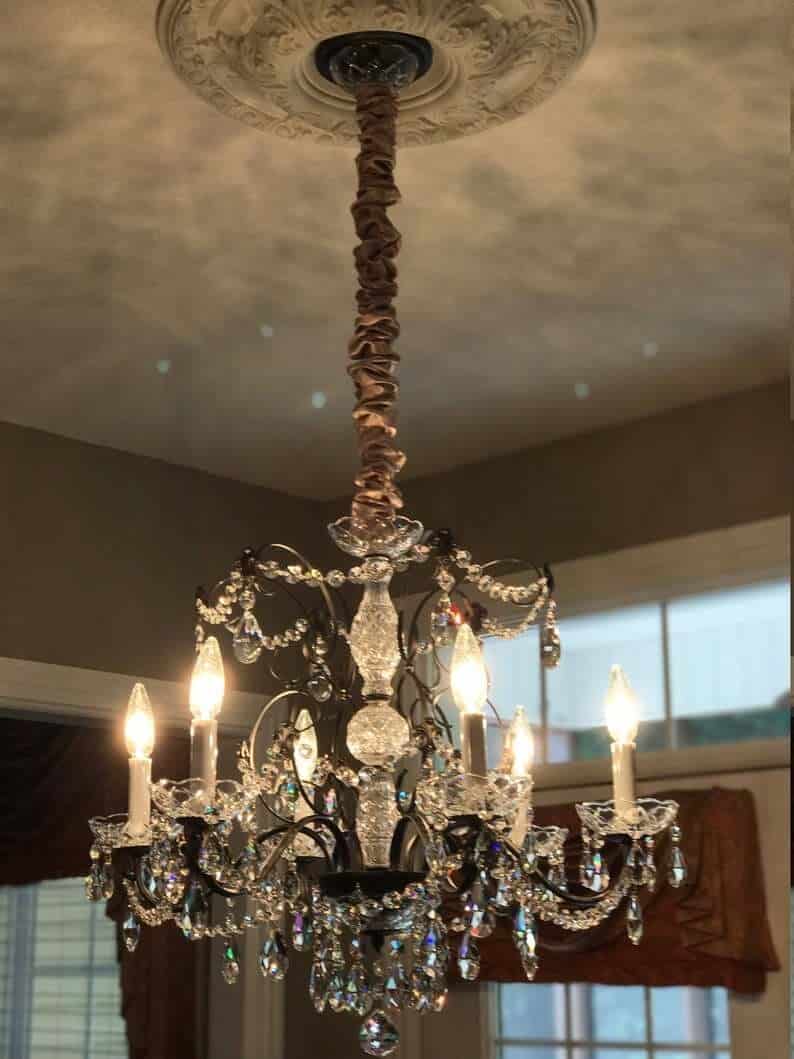 Crystal Chandelier with Bronze Silk Hanging Cord Cover