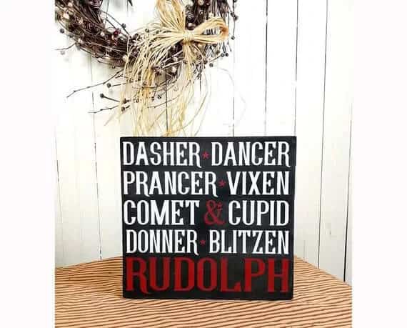 Reindeer Names Rustic Vertical Wood Sign