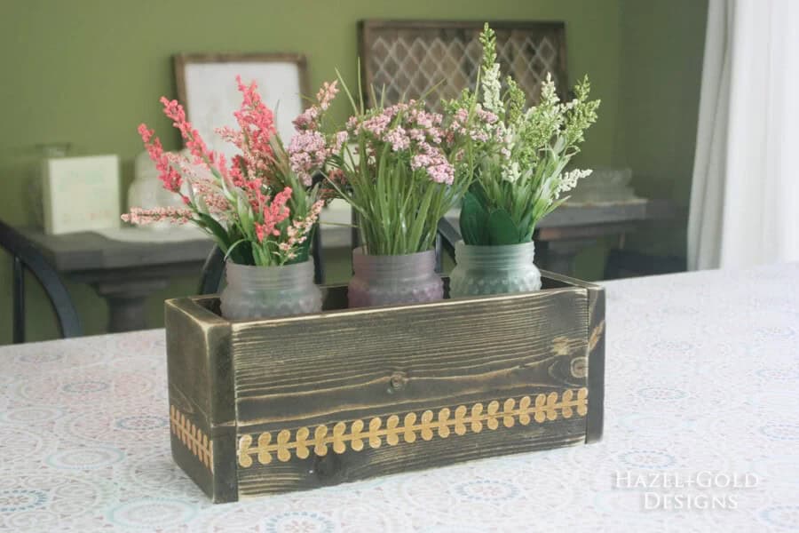 DIY Stenciled Scrap Wood Flowerbox Centerpiece