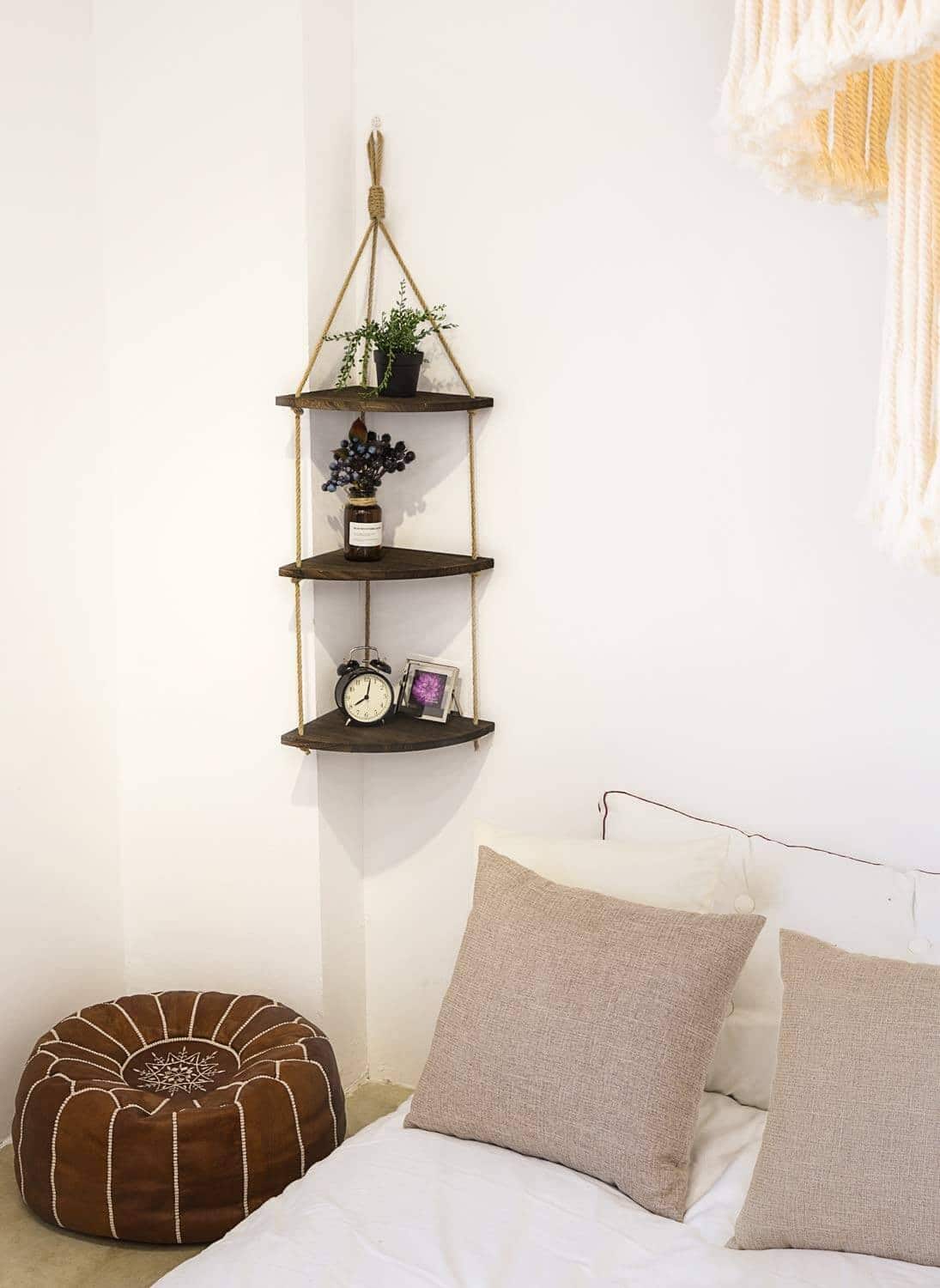 Gorgeous Farmhouse-Chic Rope Detail Corner Shelf