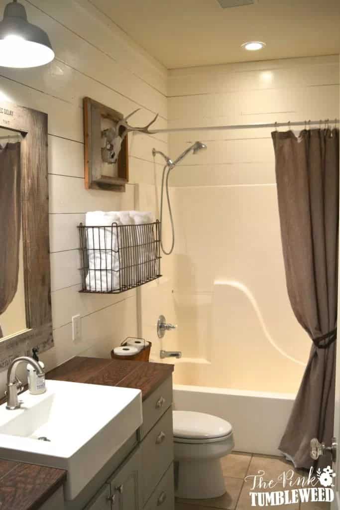 Hunter’s Bathroom Featuring Shiplap and Hunting Trophy