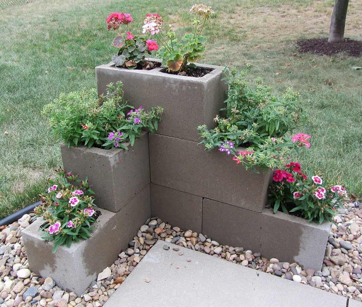 Cinder Block Tiered Flower Pots