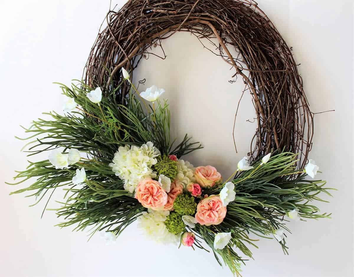 Grasses, White Crocuses, and Pink Roses