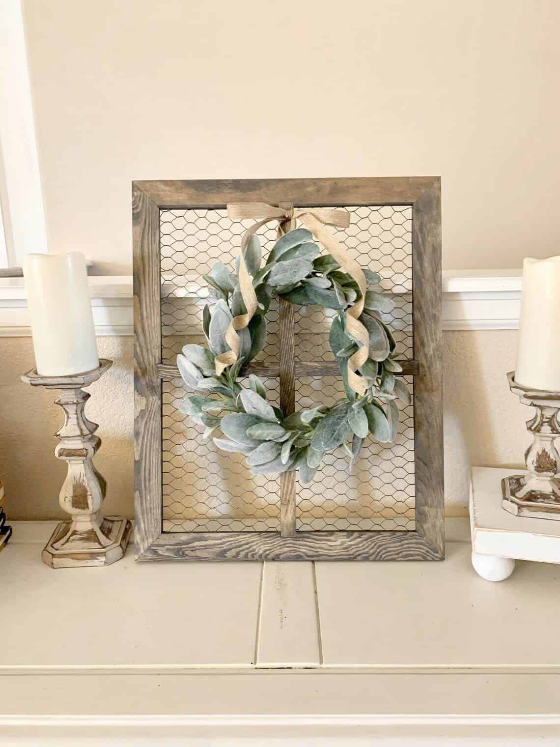 Chicken Wire Window Pane and Wreath