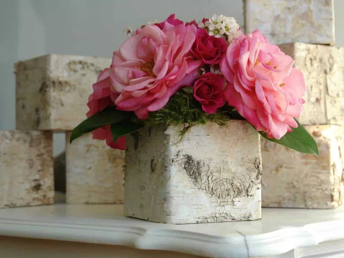 DIY Birch Bark Flowerbox Centerpiece