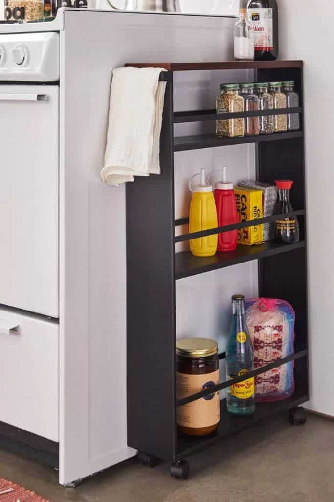 Slim Rolling Shelves for Spices and Bottles