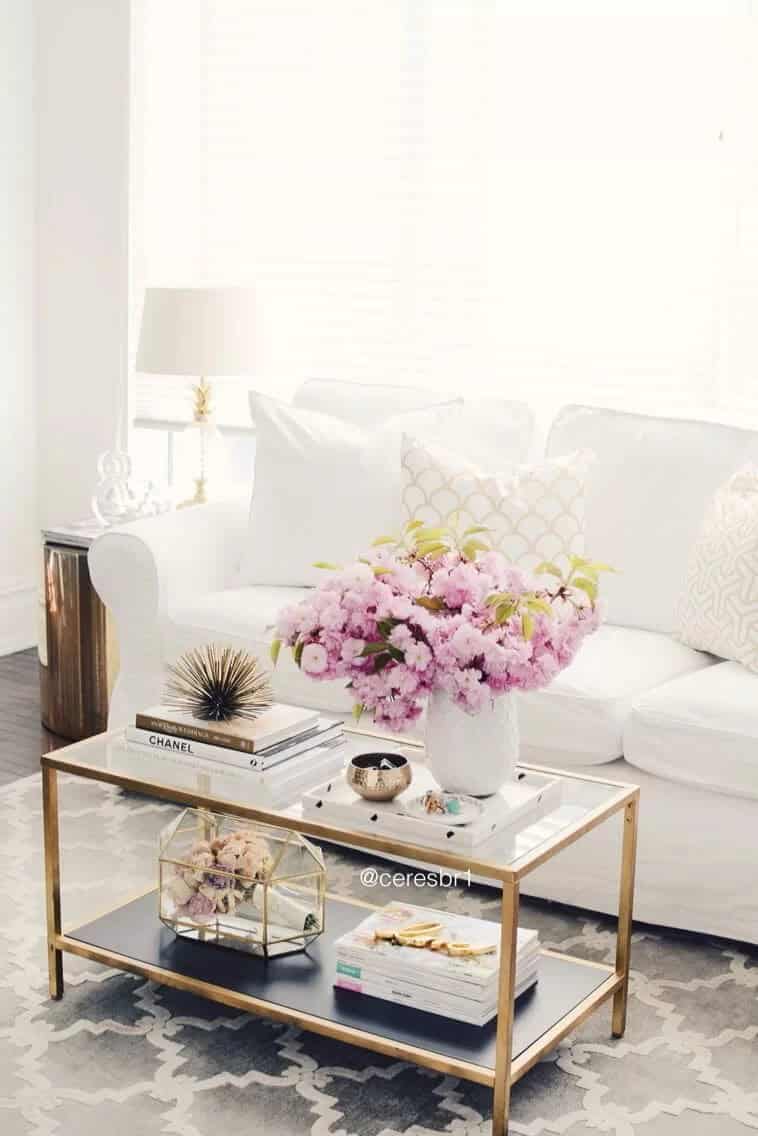 Retro Glam Gold and Glass Floral Coffee Table Display