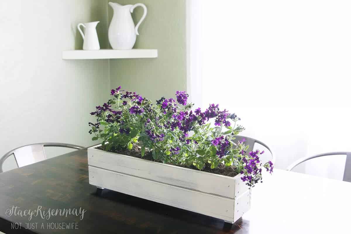 Rustic DIY Wood Slat Flowerbox Centerpiece