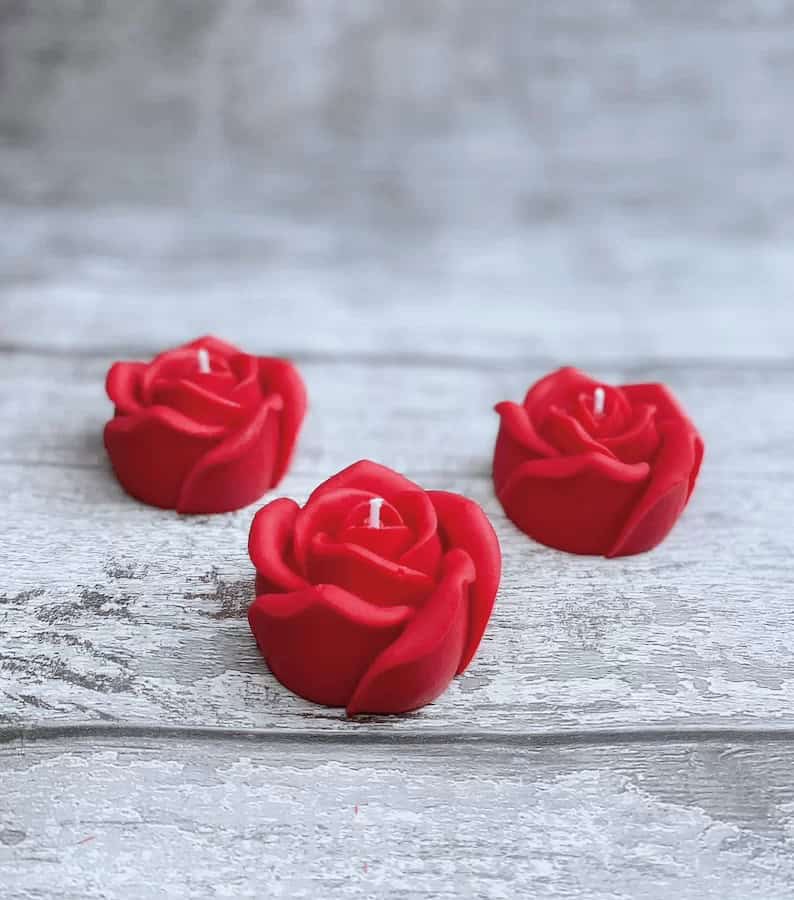 Trio of Romantic Red Rose Candles