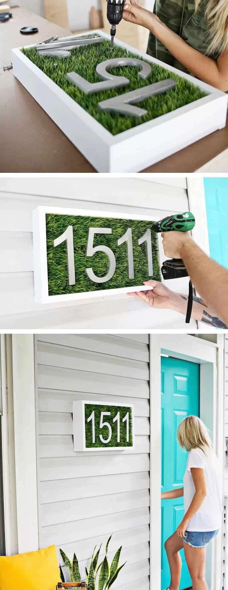 DIY Grass Shadow Box House Number