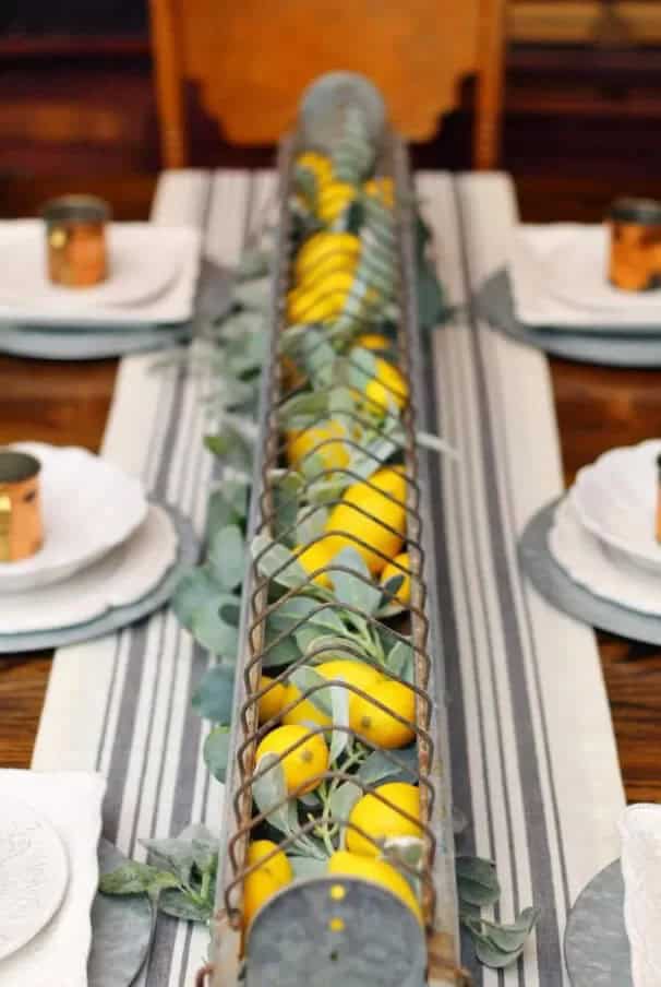 Farmhouse-Style Chicken Feeder Centerpiece with Lemons