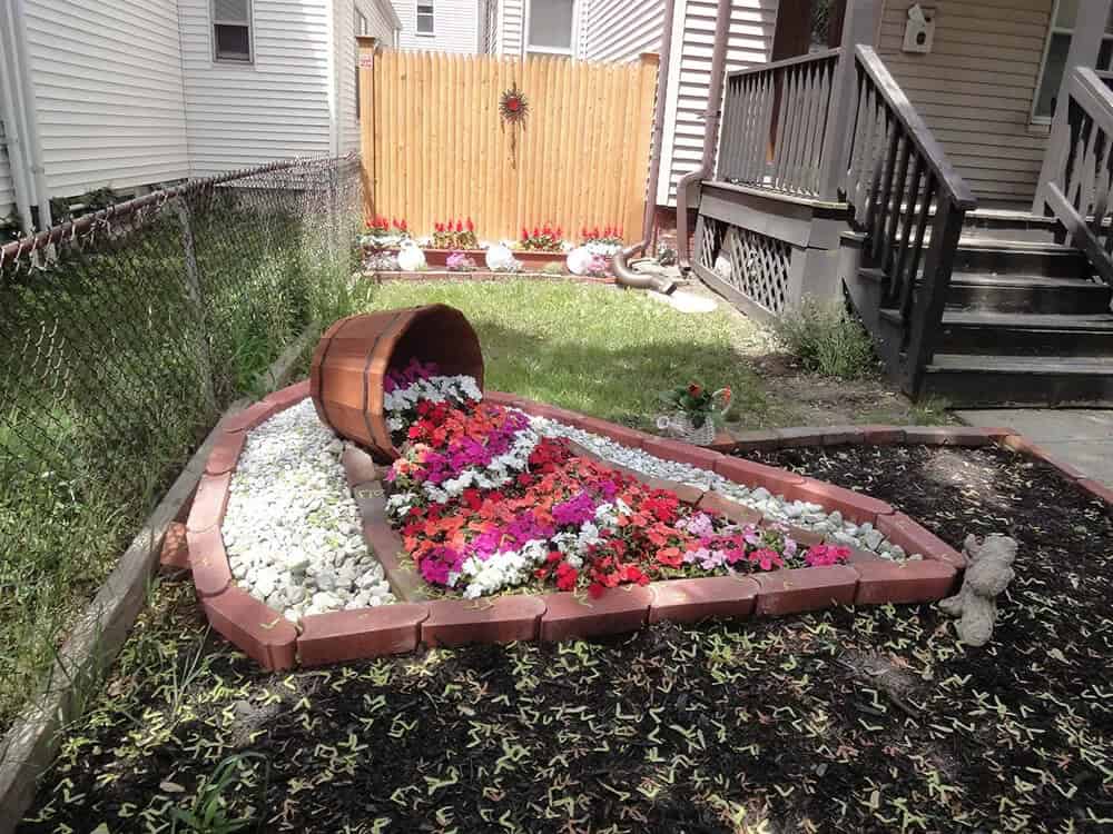 Striped Petunias in Brick Pavers