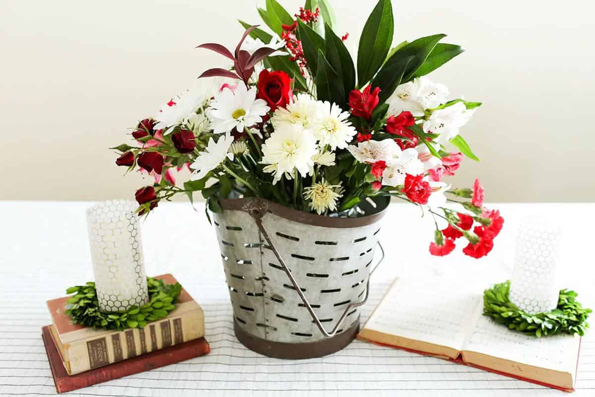 Rustic Galvanized Bucket Flower Arrangement