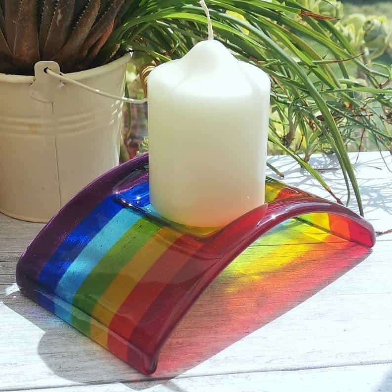 Rainbow Glass Bridge Candle Holder