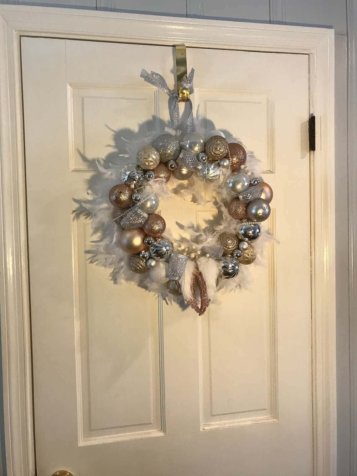 Feathered Angel Wings Metallic and White Wreath