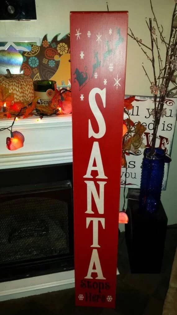 Santa Stops Here Vertical Wood Sign