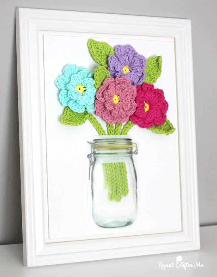 Floral Bouquet Crocheted Wall Art