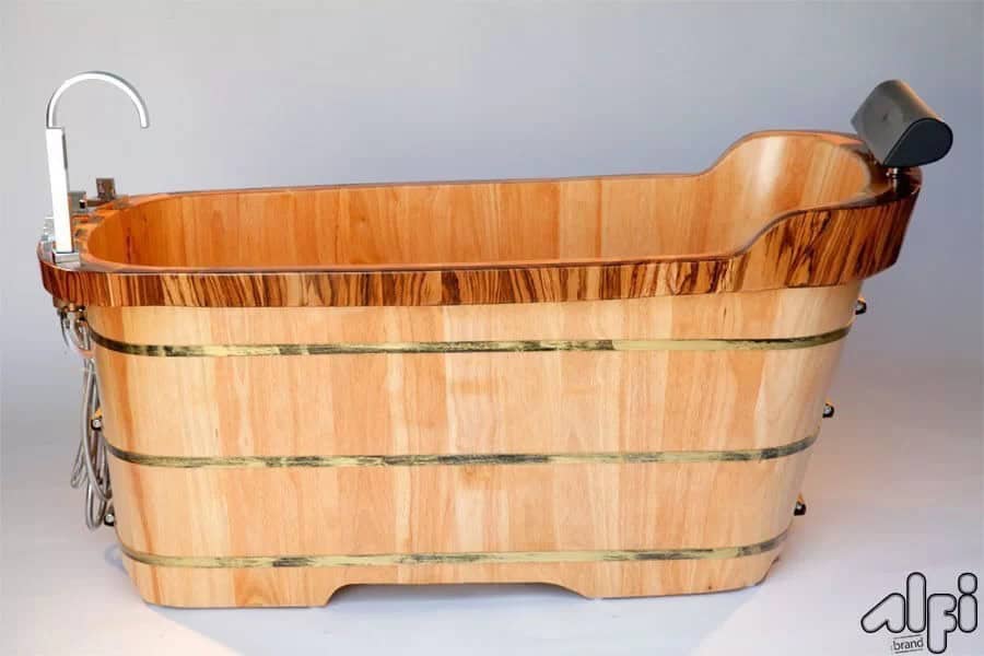 ALFI Free-Standing Oak Wood Bathtub with Chrome Tub Filler