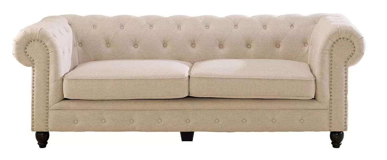 Baxton Studio Cassandra Modern Classic Rolled Arm Linen Chesterfield Sofa