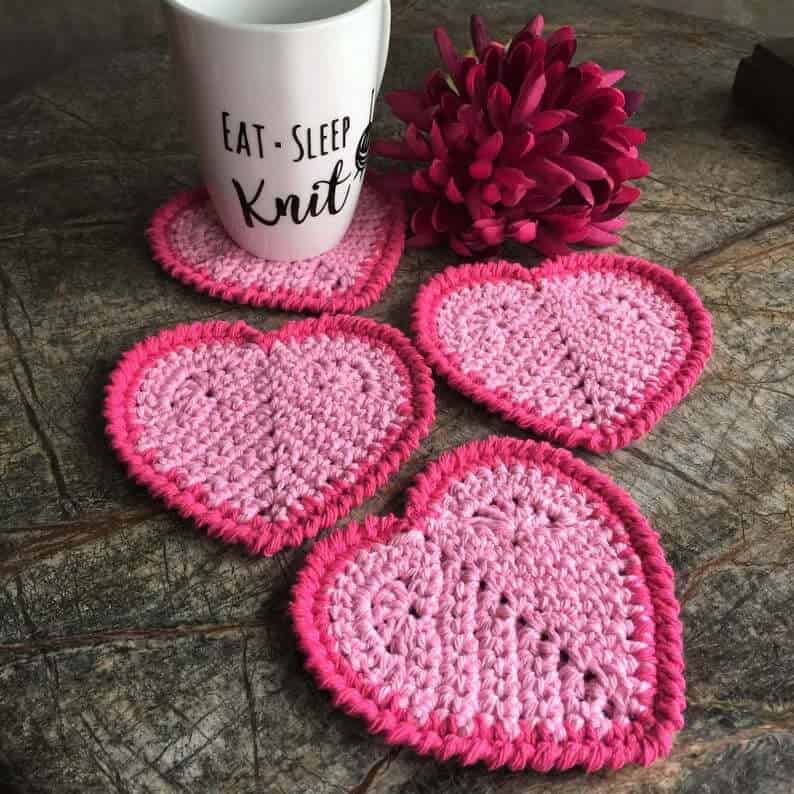 Pink Hearts Crocheted with Love