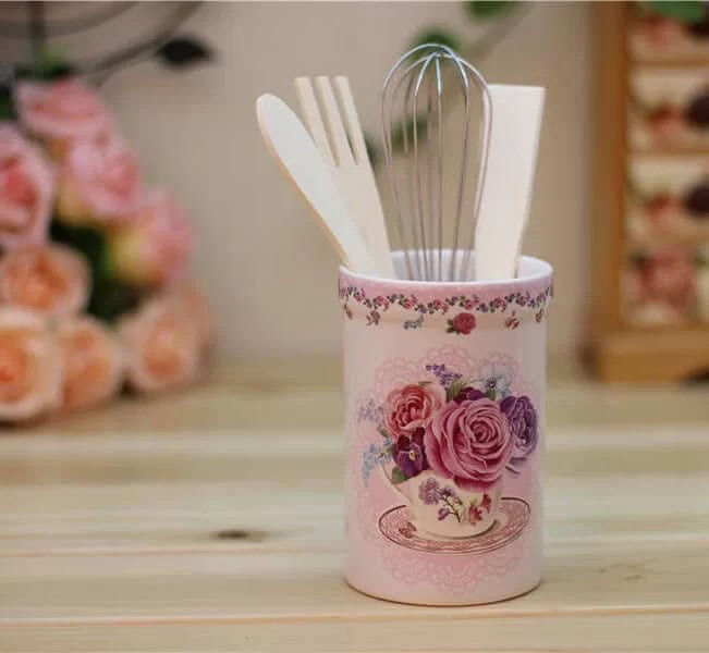 Floral Teacup Motif Utensil Holder